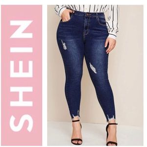 SHEIN Plus Distressed Frayed Skinny Jeans Print Size 0XL